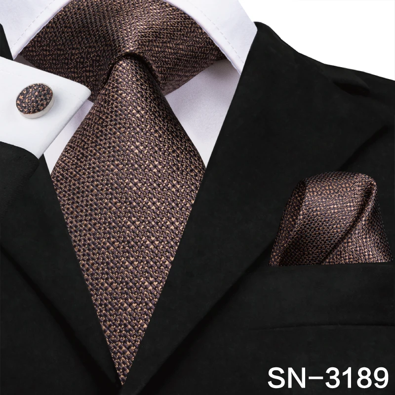 SN-3189 Hi-Tie Мужские галстуки высокое качество Шелковый тканый коричневый цветочный галстук набор носовой платок запонки Набор Бизнес Свадебные шейные Галстуки SN-3063 - Цвет: SN-3189