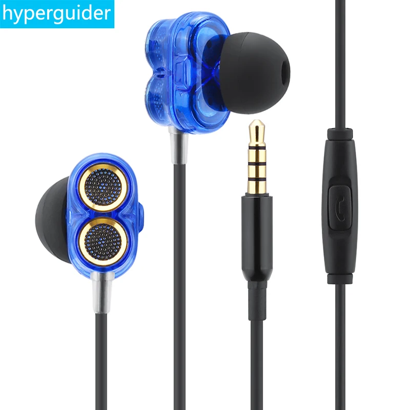 hyperguider Dual Dynamic Earphone in Ear with MIC Controller Deep Bass Stereo HIFI for Xiaomi Huawei Meizu iPhone | Электроника