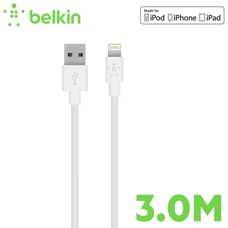 Belkin оригинальный MFi Сертифицированный 8 pin для Lightning USB длинный кабель 3m long 2.4A iPhone Xs