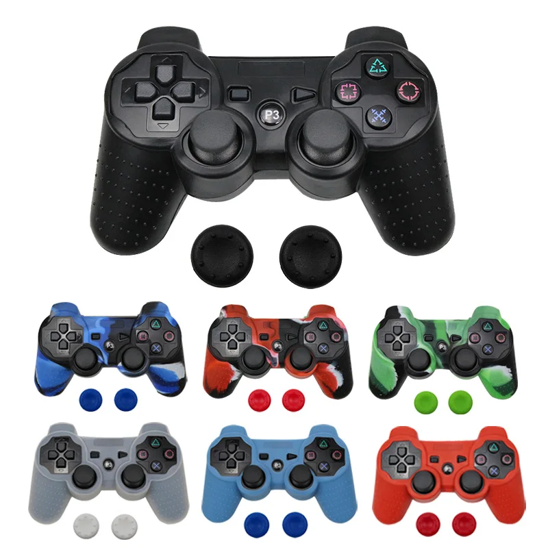 Силиконовый чехол для PS3 контроллер, кожаный чехол для Playstation 3 геймпад, аксессуары для игр с 2 силиконовыми колпачками