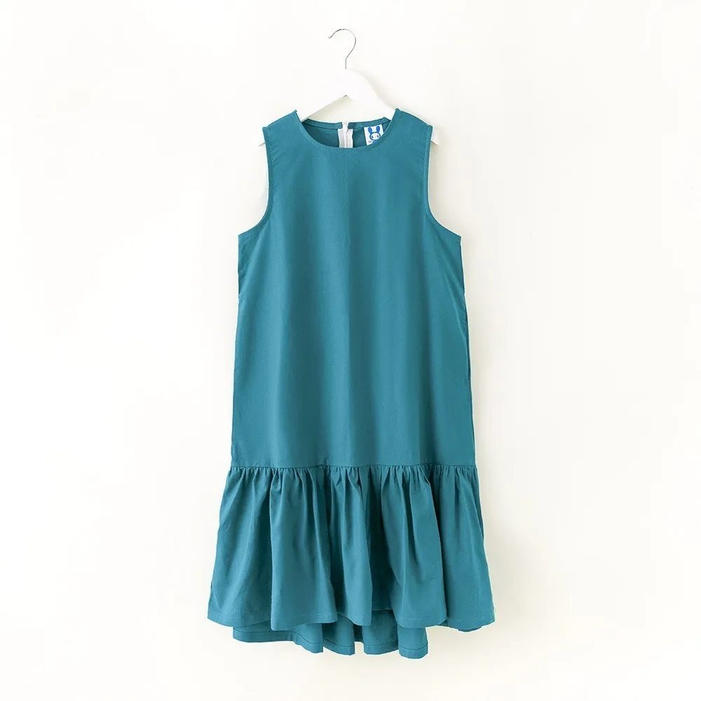 blue girl dress Платье русалки для девочек-подростков синего и красного цвета, летнее платье для девочек года с карманами и оборками, детское платье для девочек средней длины, одежда для мамы и дочки - Цвет: blue girl dress