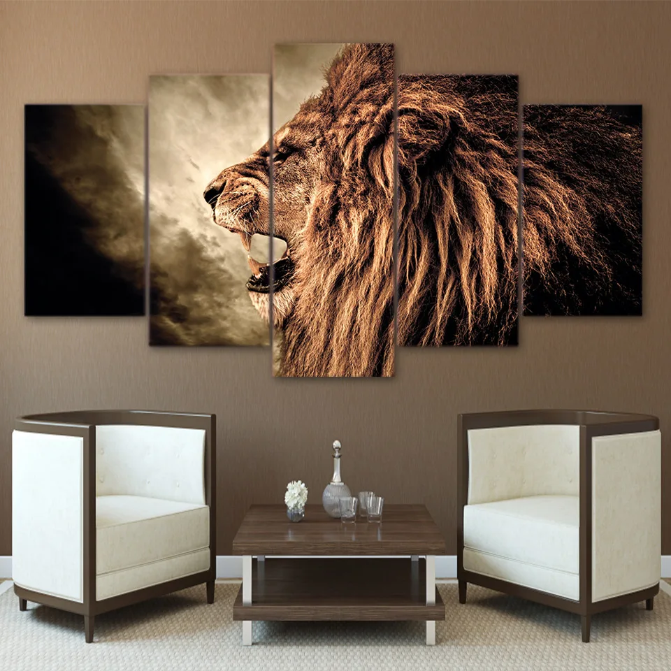 

Canvas Paintings HD Prints Poster Framework For Living Room Wall Art 5 Pieces Howling Lion Modular Abstract Pictures Home Decor