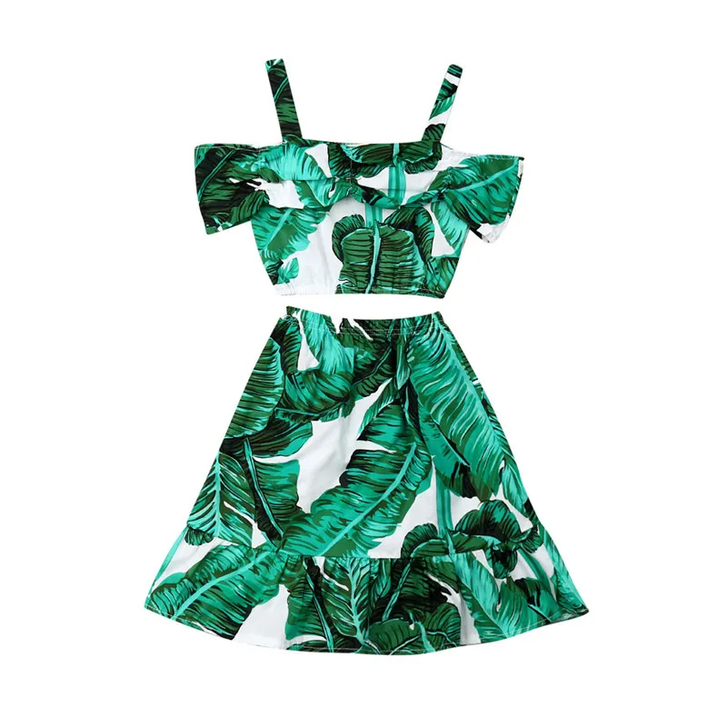 2019 модная футболка для маленьких девочек + платье с длинной юбкой комплект одежды