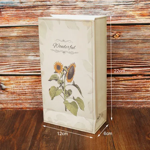 Sunflower 6 шт. подарочный бумажный пакет с цветами, Винтажный кружевной элегантный бумажный пакет, подарочные пакеты, упаковка для хлеба, конфет, вечерние, свадебные украшения, 12x6x22 см - Цвет: Sunflower