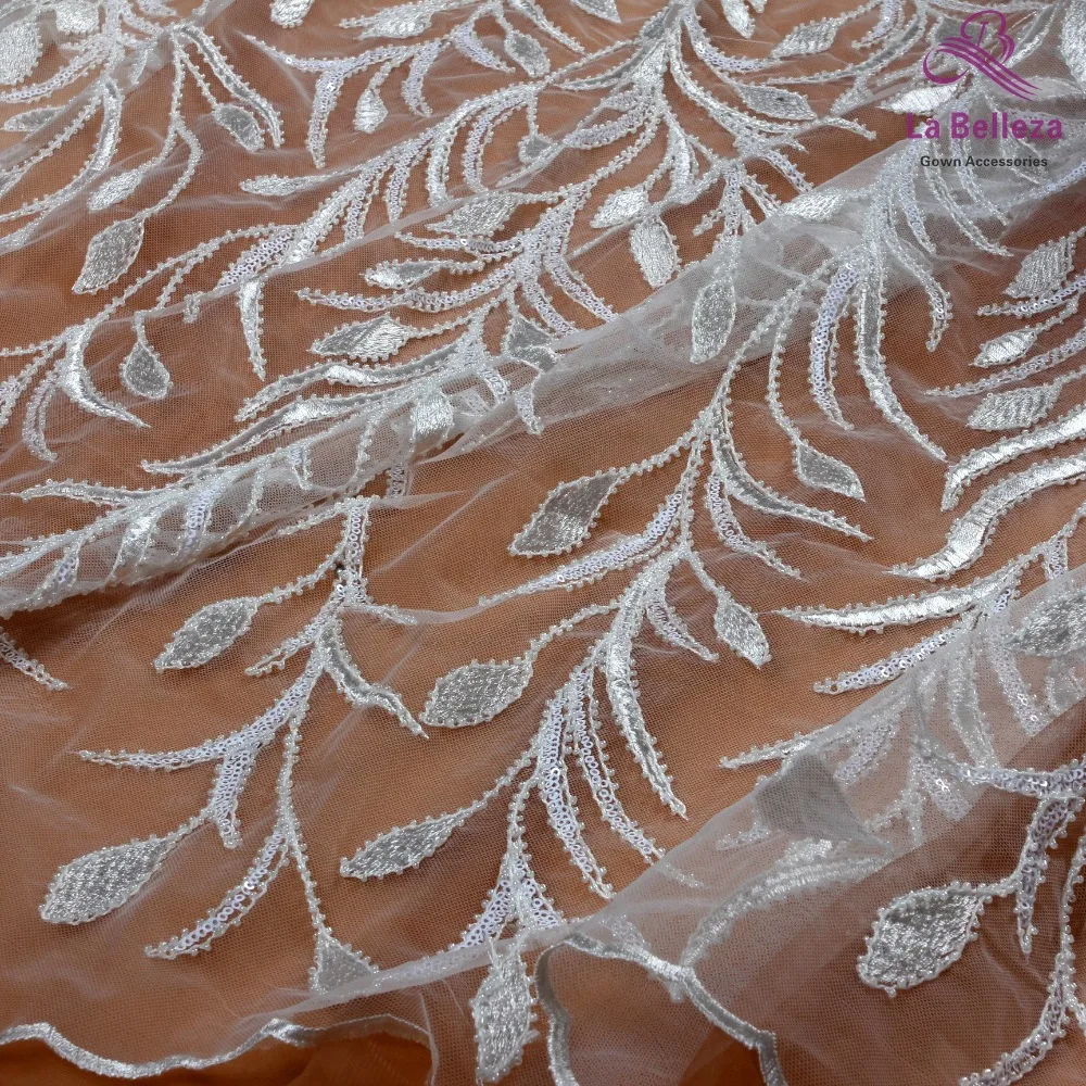 La Belleza Новая мода дизайн кружево ткань персик, фиолетовый, off white, зеленый бисером, блесток 51 ''ширина 1 ярд