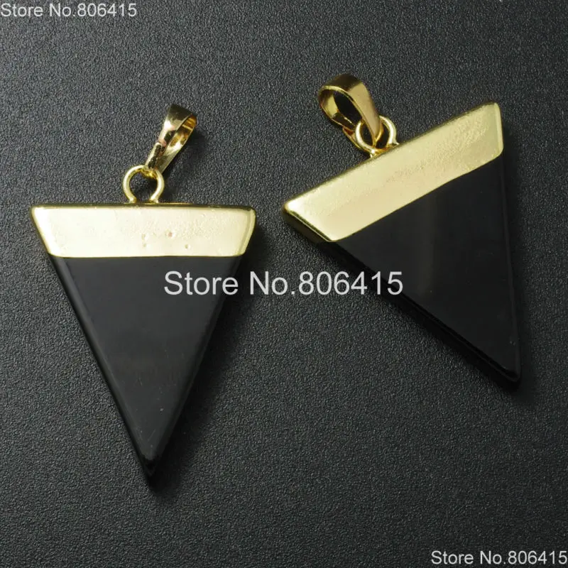 Gold Natural Black Onyx Gems Stones Triangle Pointed Sliced Reiki Chakra Earrings Pendant Beads Jewelry Crafts 10Pcs/Pack | Украшения и