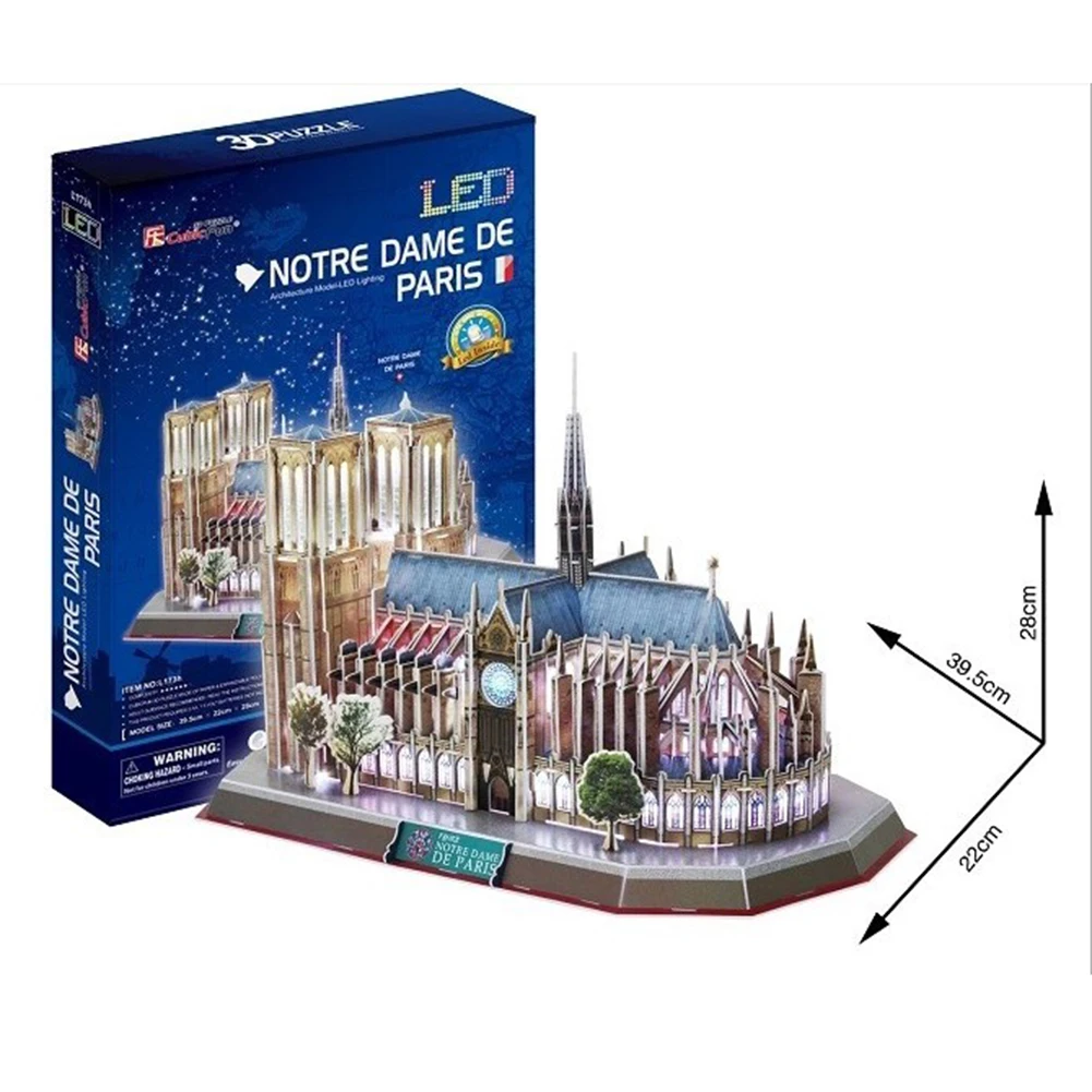 3D головоломки светодиодный освещения Нотр-Дам де Пари Архитектура модель 149 шт DIY игрушки оптом наука и образование игрушки