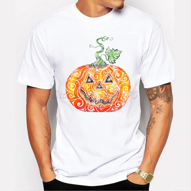 2019 крутая Мужская модная футболка с изображением тыквы на Хэллоуин новинка топы