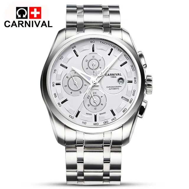 Steel White Топ Роскошные мужские s автоматические механические часы для мужчин карнавал кожаный стальной ремешок Часы мужские повседневные деловые часы reloj hombre - Цвет: Steel White