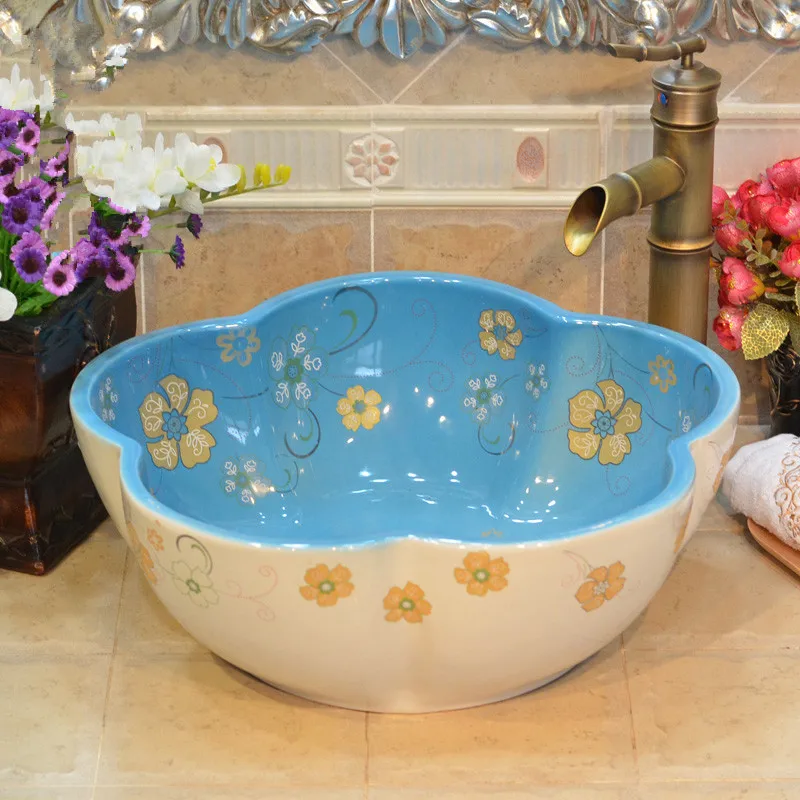 Ручная работа примитивный стиль фарфоровая столешница раковина для ванной Lavabo