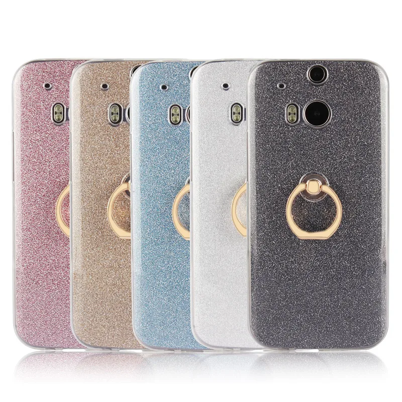 Мягкий силиконовый чехол с кольцом держателем и блестками для HTC One M8 M8/M8S мягкая