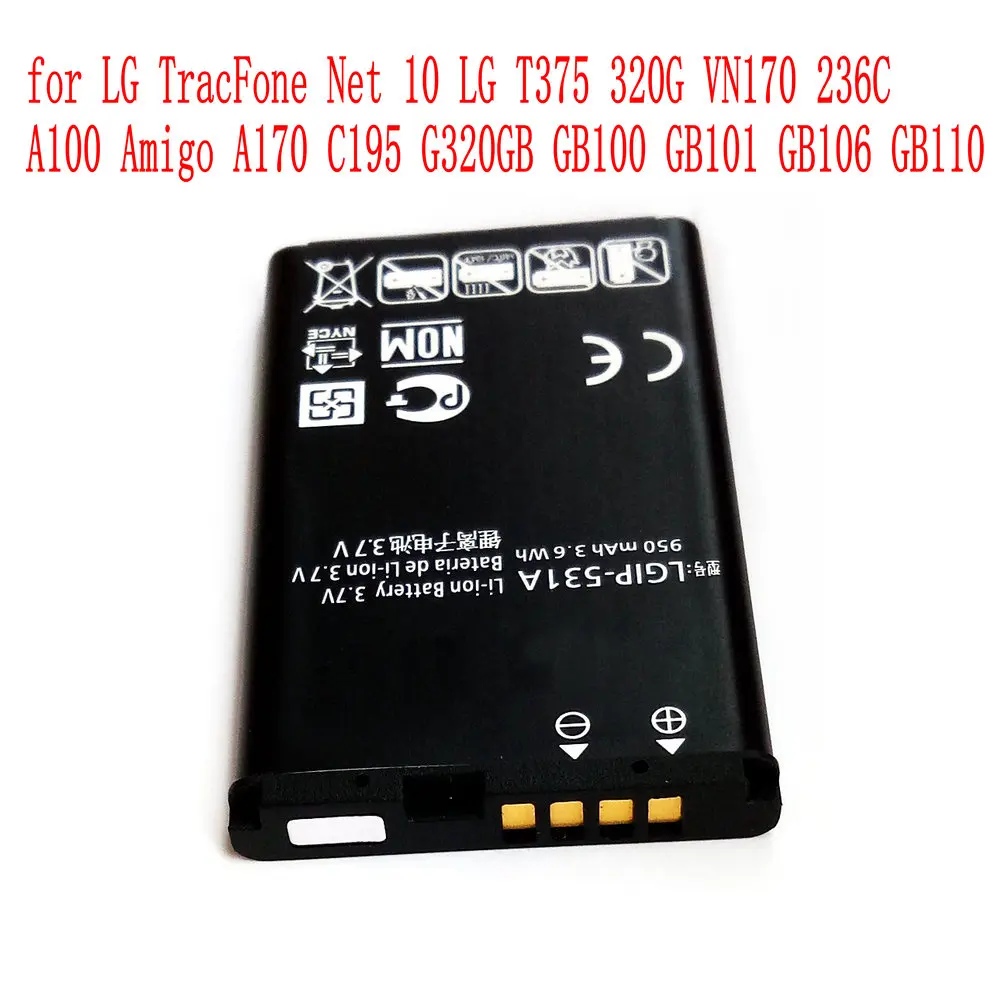 Оригинальный телефон аккумулятор емкостью 950 мАч для LG TracFone Net 10 T375 320G VN170 236C A100 Amigo