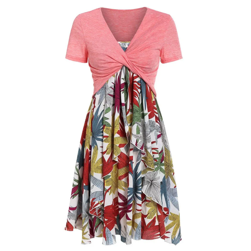 Женское платье миди однотонное с коротким рукавом желтое принтом подсолнуха 2019 |