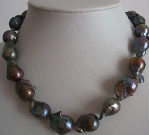 

Free Shipping CLASSIC Big South sea black Weird Baroque Pearl NECKLACE 14KGP