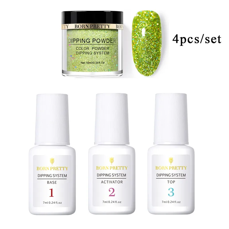 set 7 Born pretty, голографическая пудра для ногтей, блеск без лампы, пудра для ногтей, базовый топ-активатор, набор для украшения ногтей - Цвет: set 7