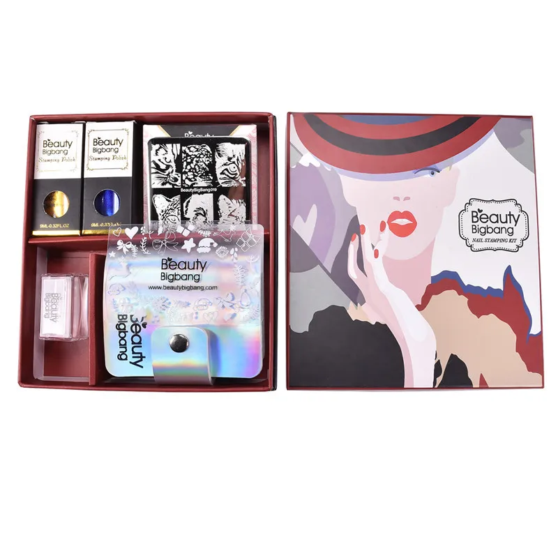 1 set BeautyBigBang 10 шт./компл. для штамповки ногтей Starter квадратные пластины для штамповки ногтей чехол прозрачная гелиевая матрица с 2 шт Лак для стемпинга набор - Цвет: 1 set