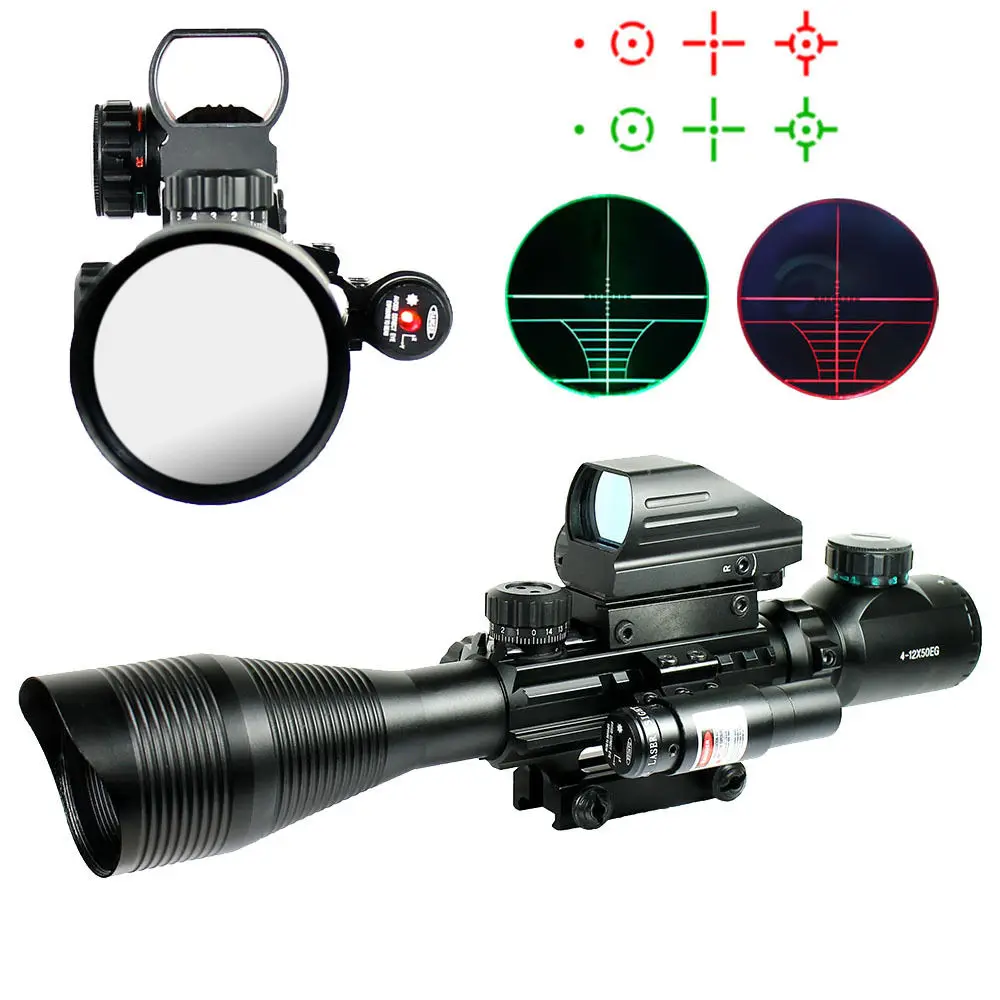 4-12X50EG Тактический Прицел с Голографическая 4 Сетка и Красный Лазерный Combo Мягкая