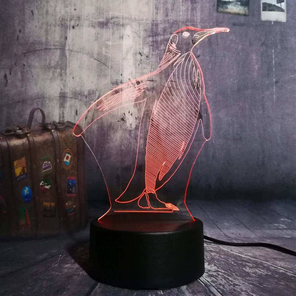 3D LED милый пингвин Ночной светильник 7 цветов меняющий настольный USB сенсорный
