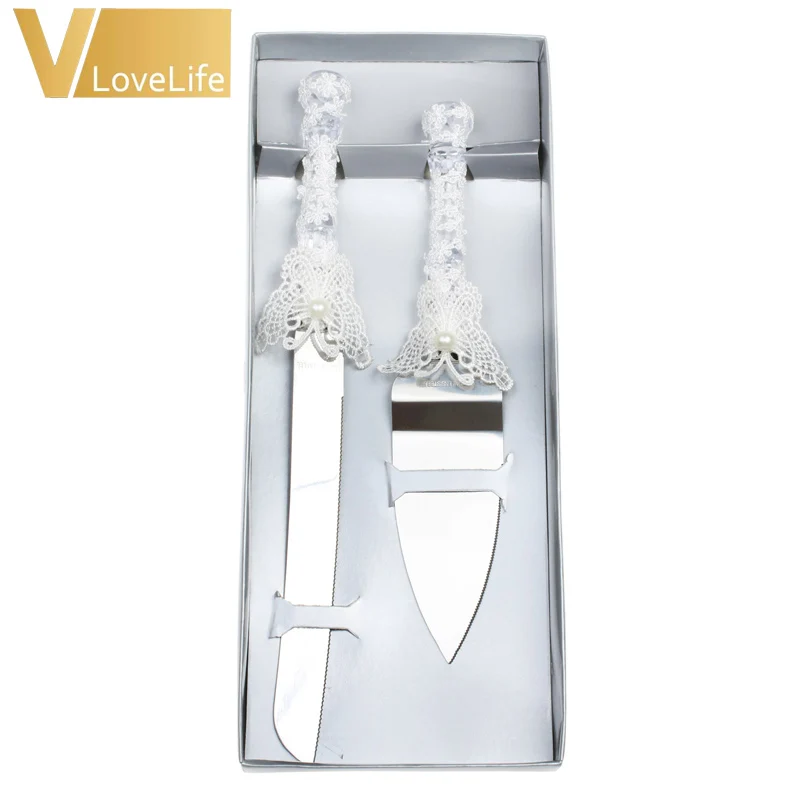 Набор ножей для свадебного торта и сервера нож из нержавеющей стали с кружевными