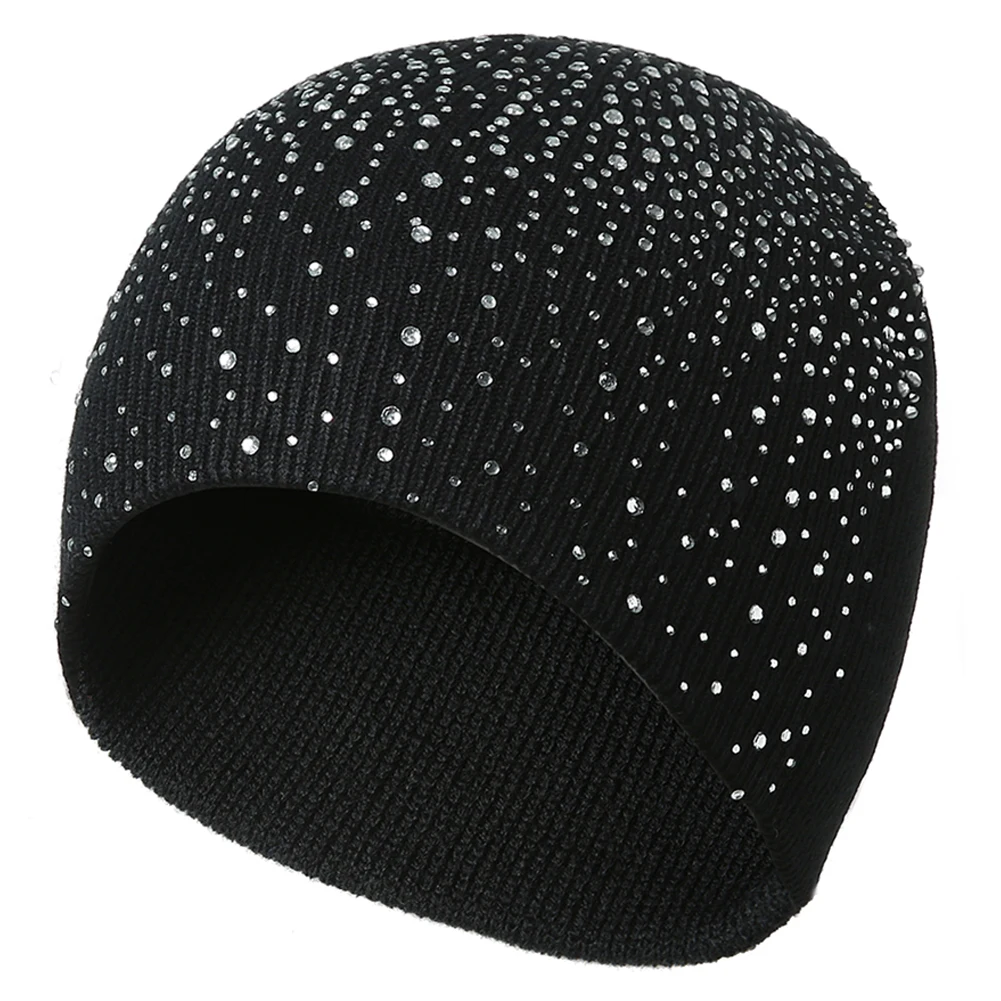 Новинка Зима Осень бини шапки женские мягкие вязаные Skullies Beanies шапка женская мода стразы хлопковая шапка Кепка
