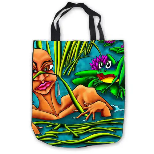 Пользовательские холст-Лягушка-Kindoom-(1) toteBags сумки сумка-шоппер Повседневное пляжные сумки Складная 180911-04-75