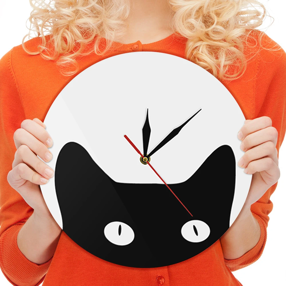 Черная кошка дизайн настенные часы с животными круглые кварцевые вы легко