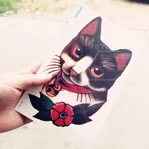 Старая школа Ретро Cat тату круто Цвет большой узор временные татуировки наклейки татуировки Art для молодых людей