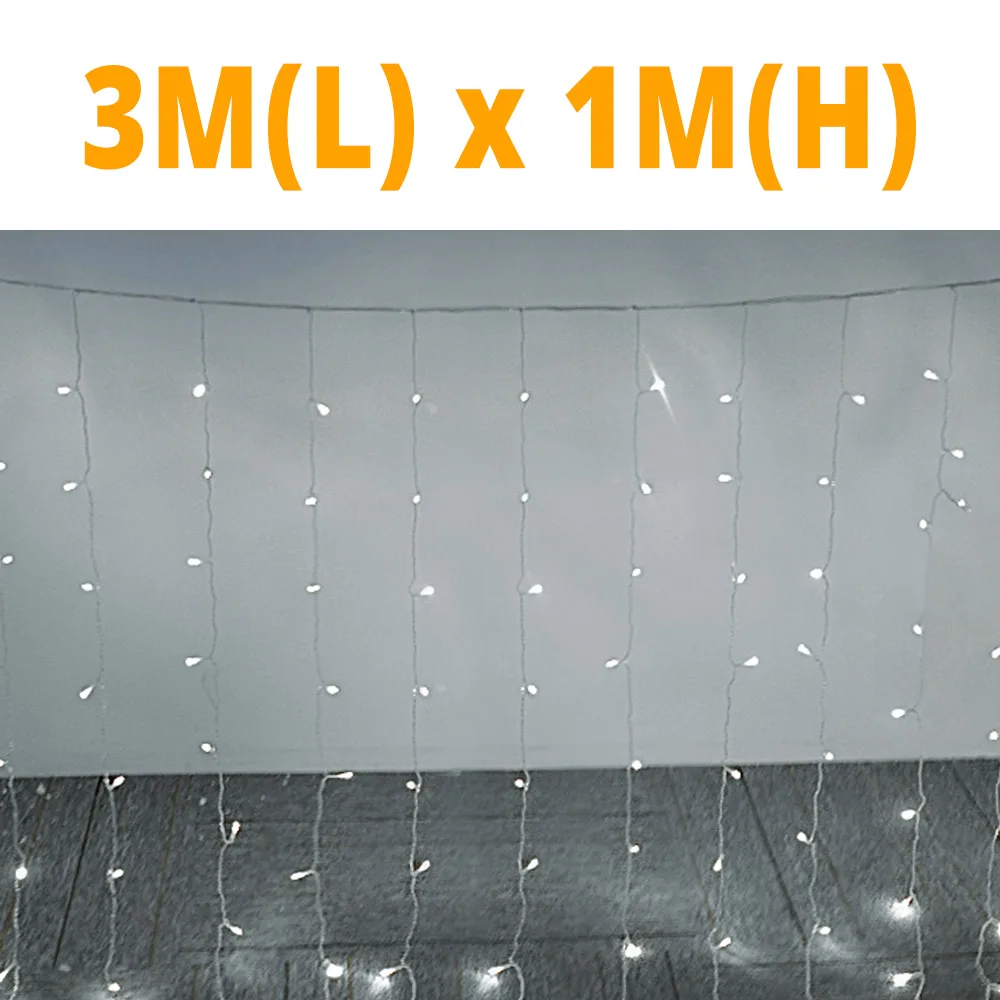 3 x 1m White 2x2 м/3x1 м/3x2 м/3x3 м светодиодный гирлянды Рождественский светодиодный Свадебные китайские фонарики для вечеринки на открытом воздухе гирлянда-занавес гирлянда Декорация - Испускаемый цвет: 3 x 1m White