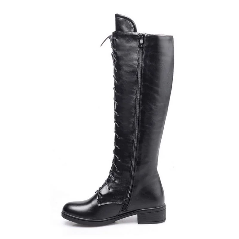 KemeKiss Size 34-43 Ladies Knee High Boots Fashion Lace Up Zipper Square Heels Shoes Women Autumn Winter Platform Warm Footwear | Обувь