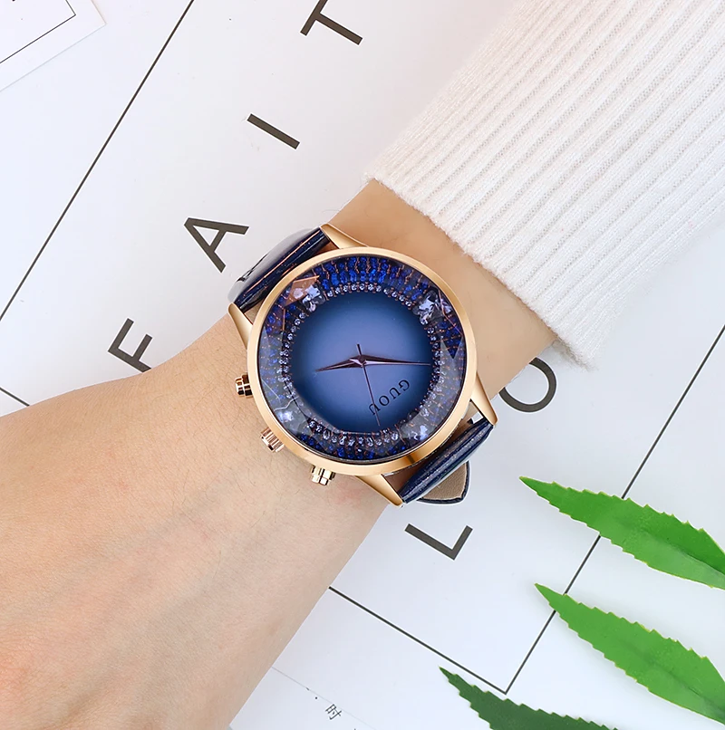 Часы GUOU женские кварцевые со стразами роскошные модные изысканные мягкие