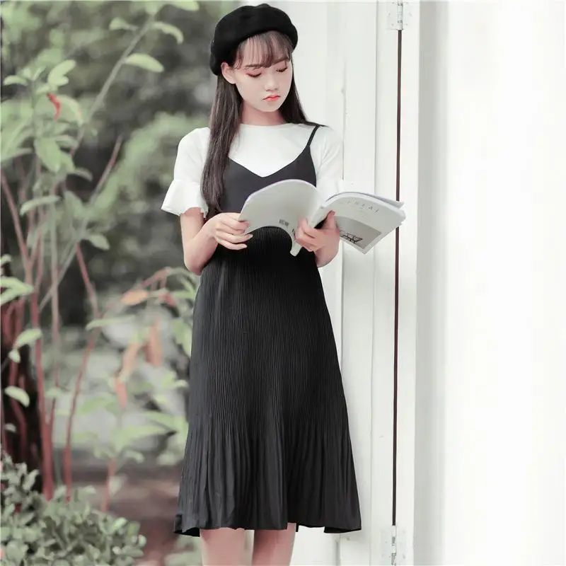 Лето 2017 г. корейский Для женщин шифон плиссированные платья Повседневные
