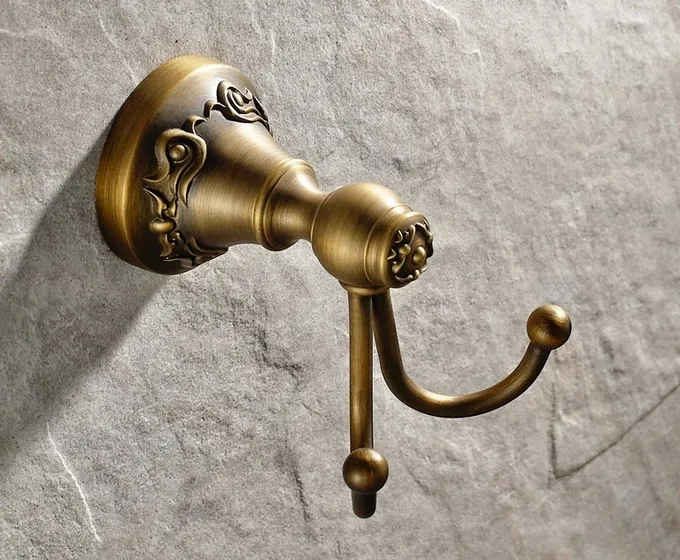 

Wall Mounted Vintage Retro Antique Brass Bathroom Towel Coat Hooks Dual Robe Hook Hanger Bathroom Accessory mba431