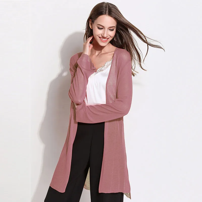 2019 spring new sun protection clothing ice silk loose large size long knit cardigan thin long-sleeved |