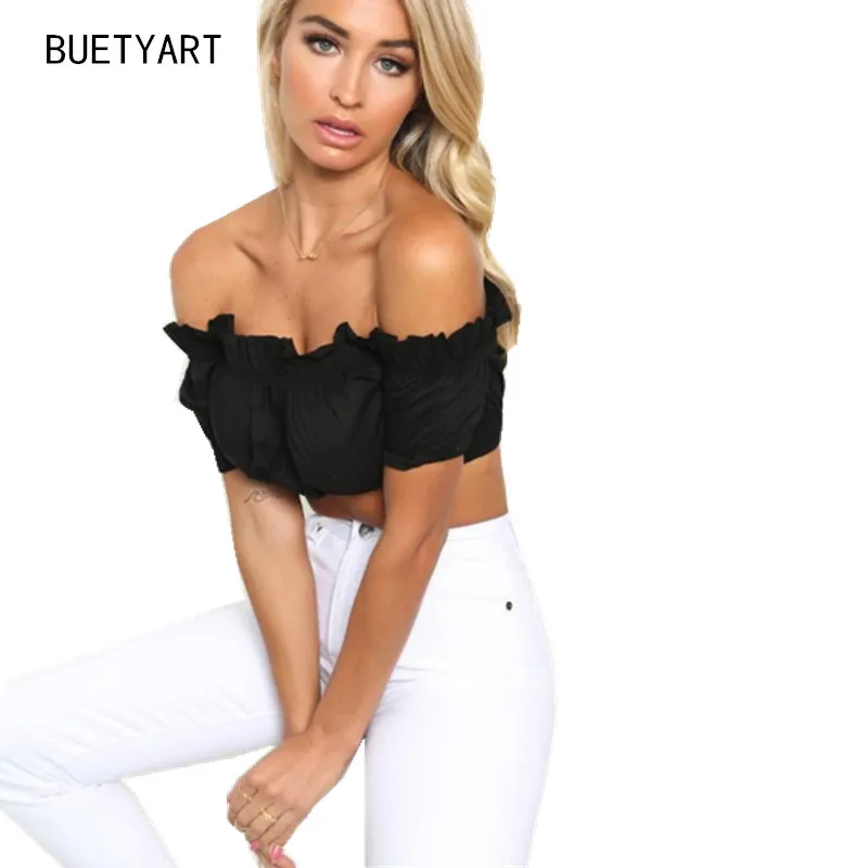 BUETYART майки уличная Топ Для женщин Мода Ruched Pleated Crop Top Sexy Бюстье футболки Feamle