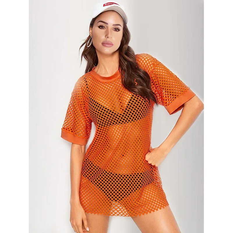 Echoine Casual O-neck Tops T Shirt See Through Short Sleeve Solid Color Women Summer Clothes 2019 2 | Женская одежда