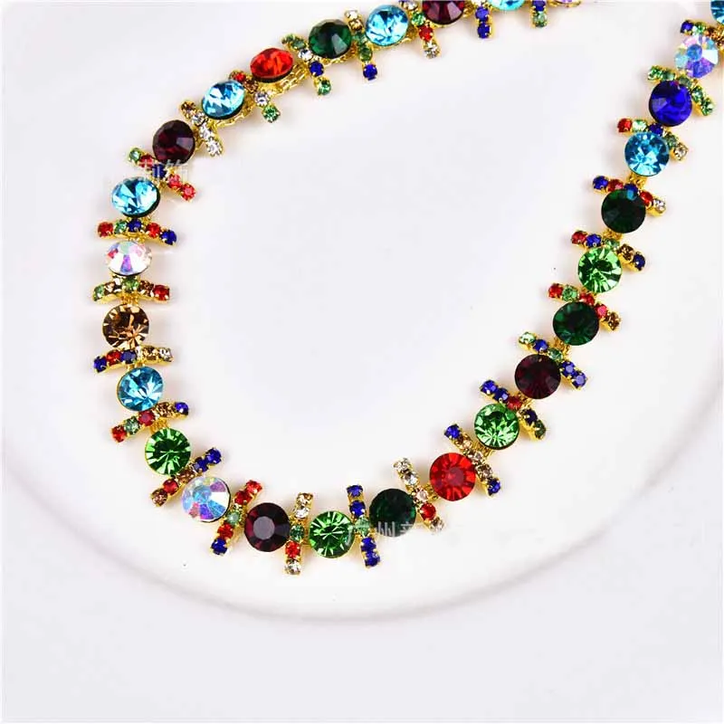 1cm wide style 6 2yds AB Цвет Rhinestons кружева планки кристалл цепи Кружева Ленты Свадебное платье Кружева Аппликация Швейные принадлежности вечерние Декор - Цвет: 1cm wide style 6
