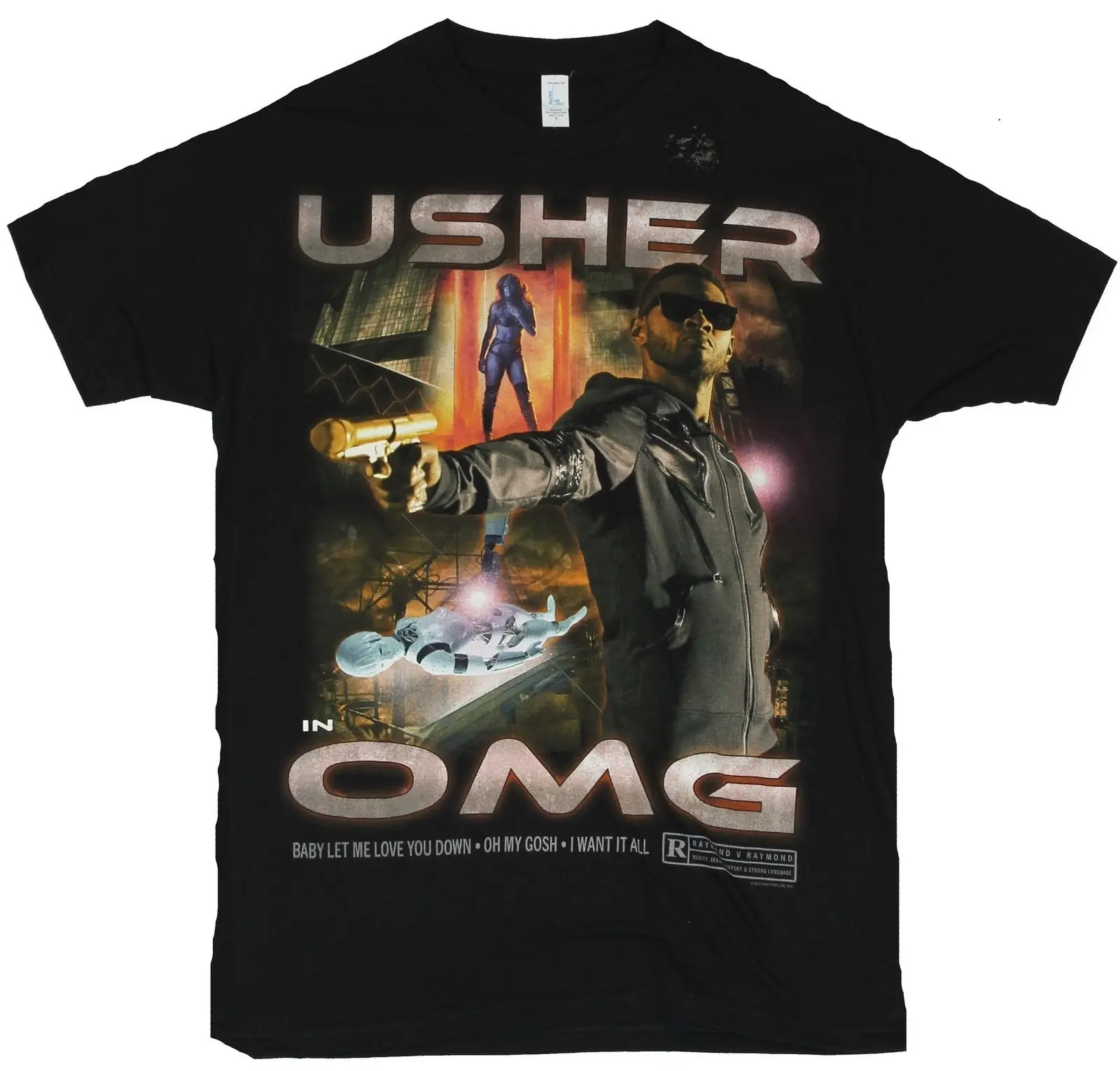 Usher Мужская футболка OMG фильм постер изображение на черный мультфильм Унисекс