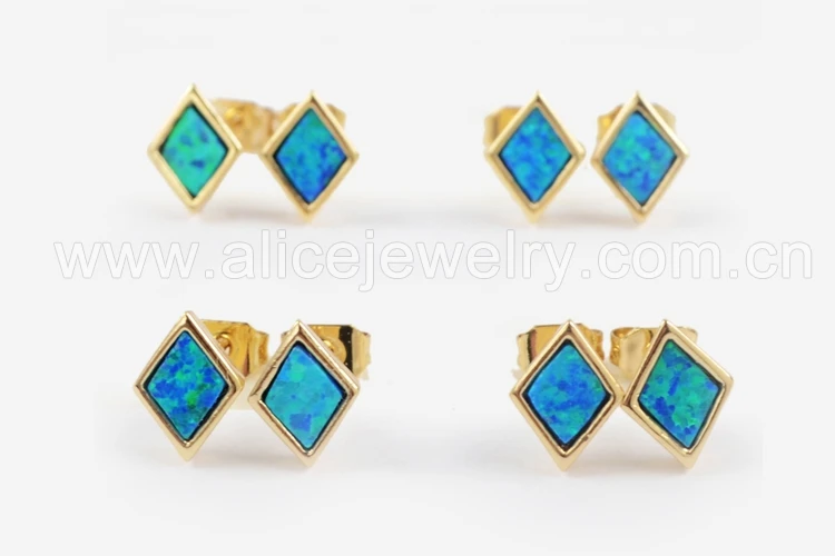 Borosa Drusy серьги золотые Цвет ободок ромбической синий опал драгоценных камней японским опалом Серьги-гвоздики для Для женщин Druzy ювелирных изделий zg0232