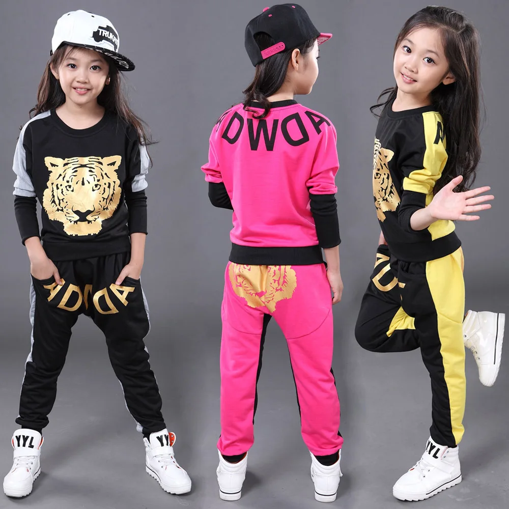 Черный костюм для мальчиков и девочек с длинным рукавом тигр хип хоп современный