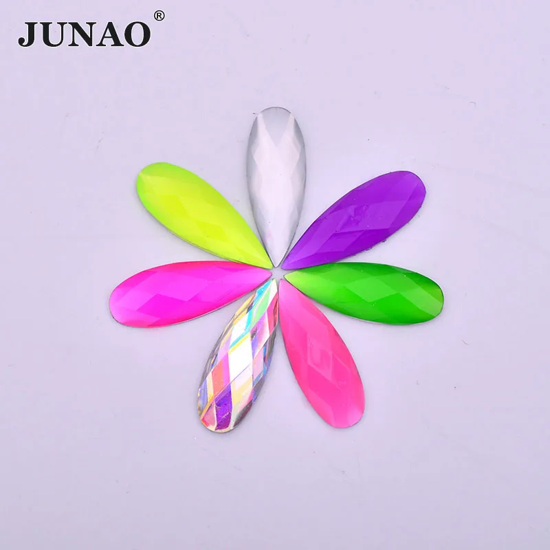 JUNAO, 8x22 мм, 8 цветов, кристаллы AB, стразы, аппликация, каплевидные камни, клей на кристаллах, плоская задняя сторона, полимерные камни для рукоделия, скрапбукинга