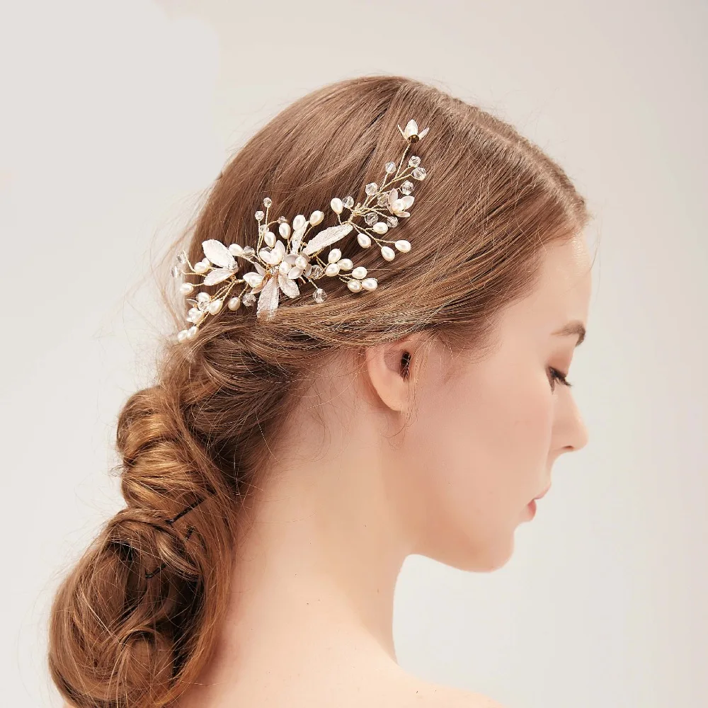 Woodqiqi Женские Простые Свадебные расчески ручной работы с золотыми стразами и
