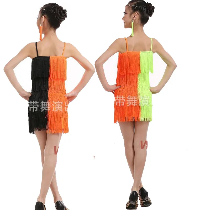 Детская одежда для взрослых с кисточками vestidos latino Одежда танцев костюмы девочек