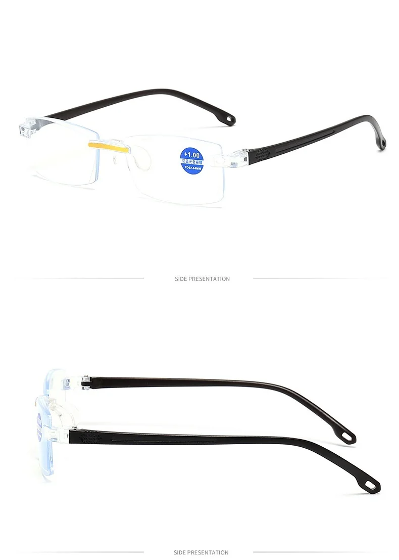 Ultralight Rimless Reading Glasses Women Men Blue Light Lnes Fashion Business Hyperopia Prescription Eyeglasses For Parents Gift