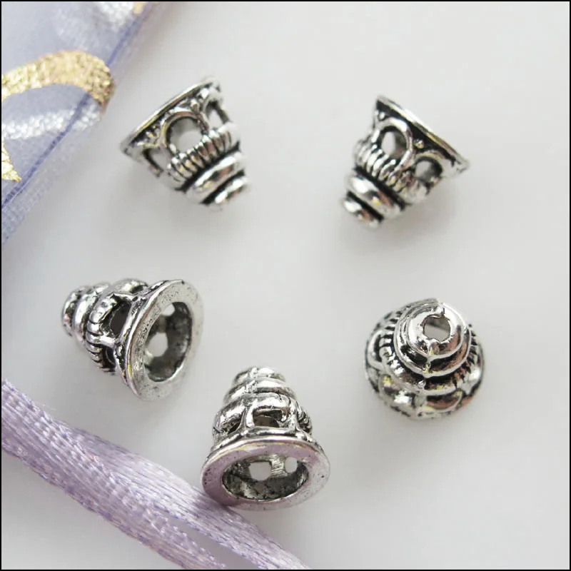 60 шт. Тибетский серебристый цвет крошечные полые конусные колпачки для рукоделия