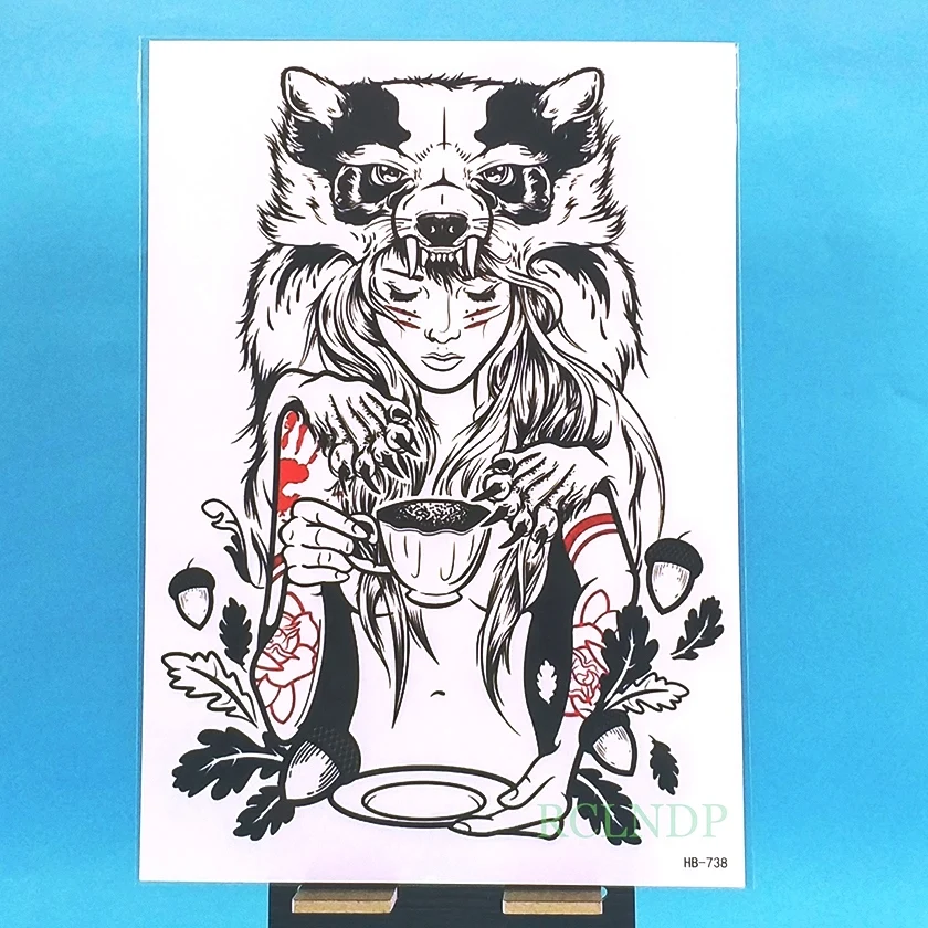 

Waterproof Temporary Tattoo Sticker wolf girl tatto stickers flash tatoo fake tattoos for women