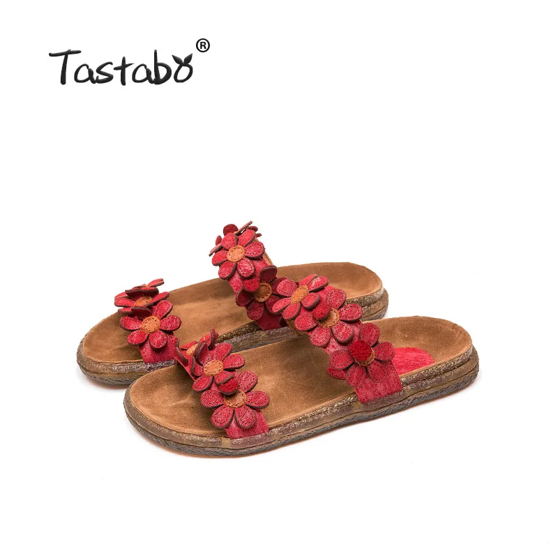 Red Tastabo/летние модные тапочки; обувь ручной работы с цветами; женские уличные тапочки на мягкой подошве; удобная стелька; подходит для стопы - Цвет: Red