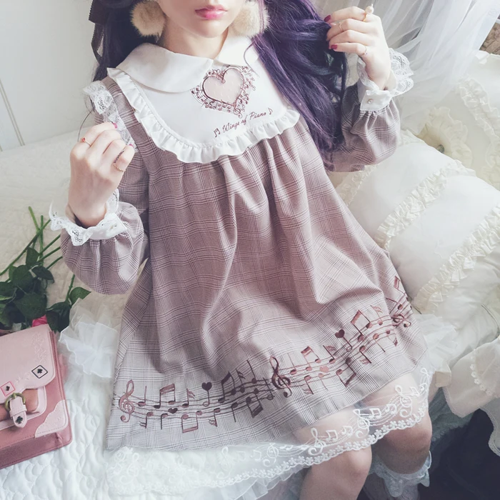 Princess sweet lolita dress Bobon21 autumn fairy tale, heavy arts note, Sprite embroidery, doll collar, lace dress D1520