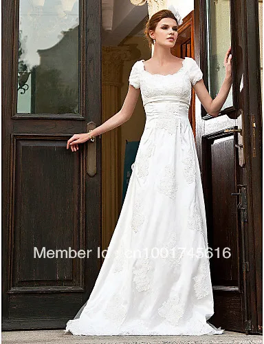 2013 Hot Popular Elegant A-line Empire Scoop Sweep/ Brush Train Organza Over Satin Wedding Dresses | Свадьбы и торжества