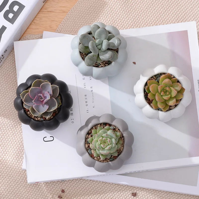 Набор из 4 цветочных горшков с тыквой матовая керамическая искусственная