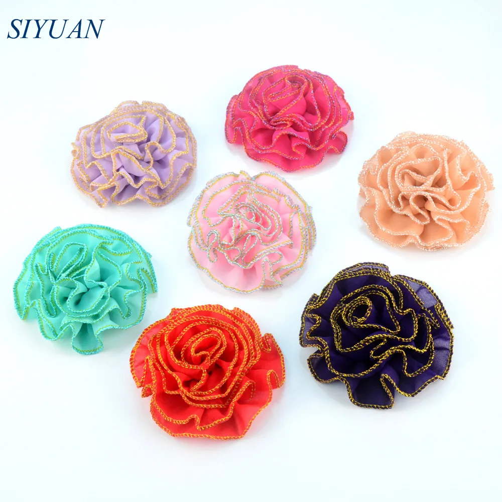 Шифоновый цветок с оборками и оверлоком 28 шт./лот|chiffon flowers|chiffon hair flowerhair flower |